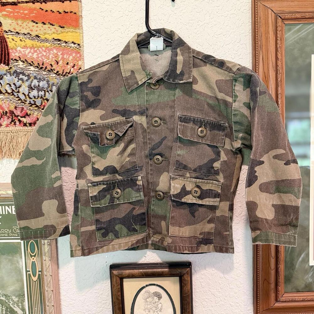 Vintage 90s RARE Green Woodland Camo Tru-Spec Military Jacket Size Kids 2T